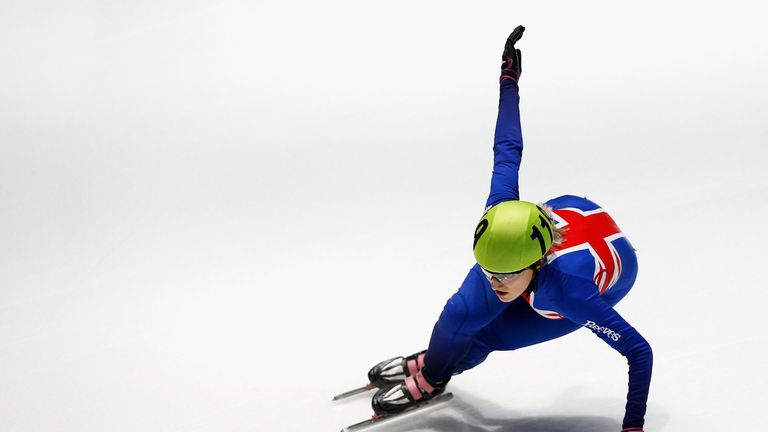 Elise Christie of Great Britain competes on her way to winning the Womens 1500m gold medal