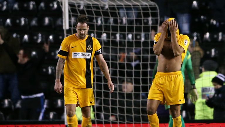 Southport players react after conceding a goal during the FA Cup Third Round match between Derby County and Southport FC