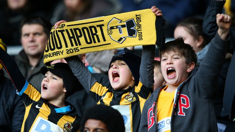 Young Southport fans show their support before the FA Cup Third Round match between Derby County and Southport FC at iPro Sta