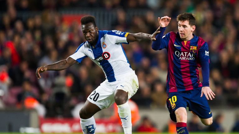 Felipe Caicedo (L) of RCD Espanyol 