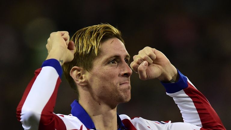 Atletico Madrid forward Fernando Torres celebrates after scoring the opener during the Spanish Copa del Rey quarter final second leg v Barcelona