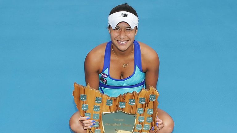 Heather Watson of Great Britain poses with the Hobart International winners trophy