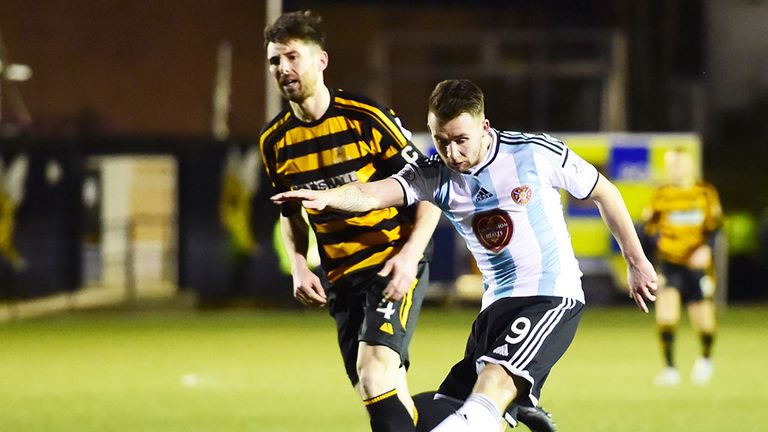 James Keatings scores the second goal for Hearts at Alloa