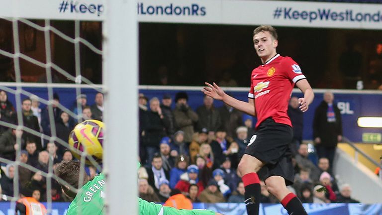 James Wilson of Manchester United scores