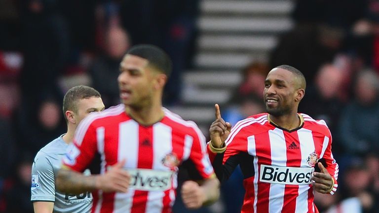 Jermain Defoe celebrates after scoring their second goal during the  match between Sunderland and Burnley