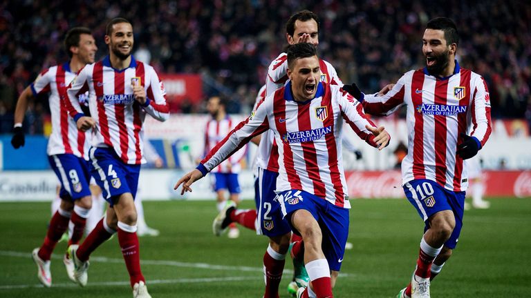 MADRID, SPAIN - JANUARY 07:  Jose Maria Gimenez of Atletico de Madrid celebrates scoring their second goal with teammates during the Copa del Rey Round of 