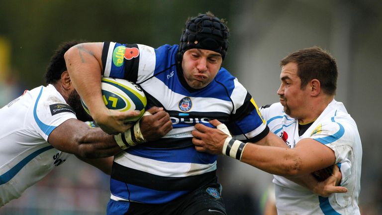 Juan Pablo Orlandi of Bath breaks through the Exeter defence during the LV= CUP match between Bath Rugby and Exeter Chiefs Nov 2013