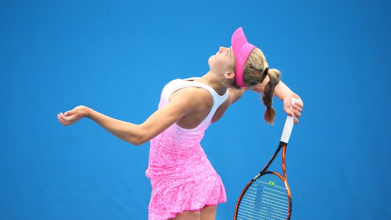Katie Swan of Great Britain in action in her match against Jessica Ho of the United States during the Australian Open 