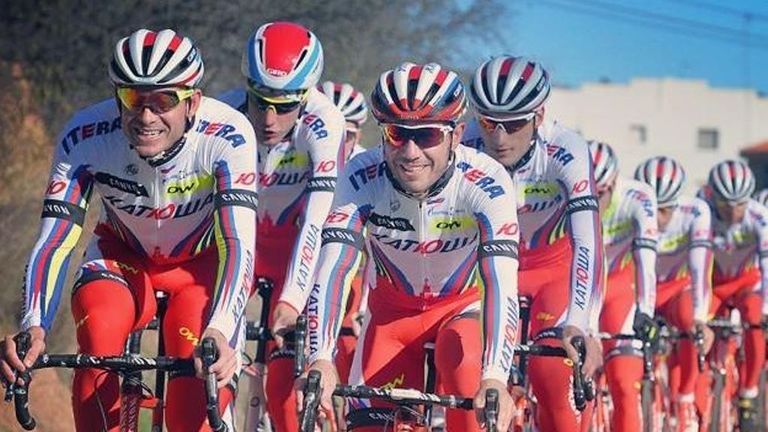 Katusha's jersey is mostly white in 2015