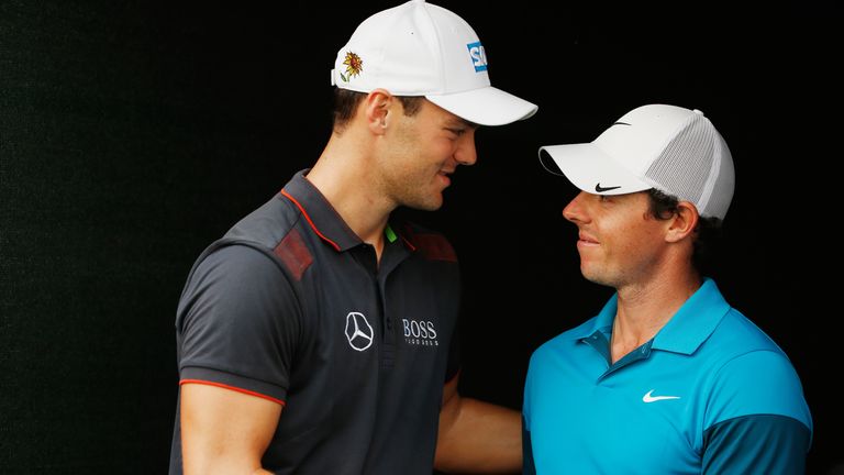 Martin Kaymer is consoled by Ryder Cup team-mate Rory McIlroy. Both will be back in action in Dubai
