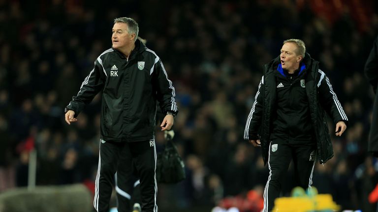 West Bromwich Albion's caretaker manager Keith Downing (right) and assistant Rob Kelly react on the touchline 