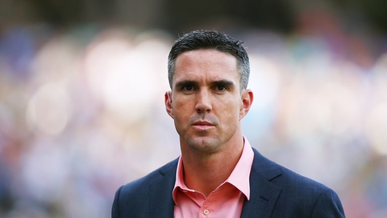 Former England cricketer Kevin Pietersen as a television presenter during the Big Bash League match between the Adelaide Strikers and the Hobart Hurricanes