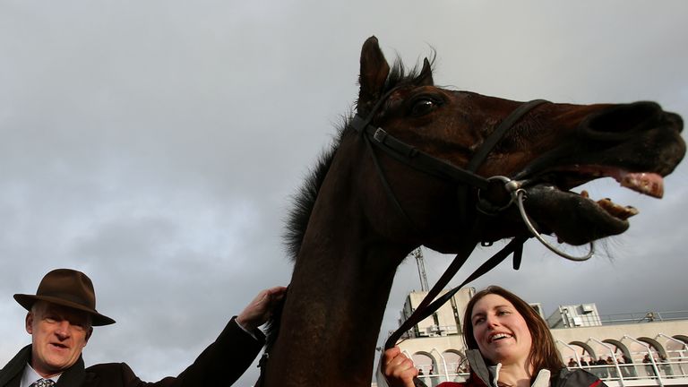 Hurricane Fly with winning trainer Willie Mullins in the parade ring after afterthe The BHP Insurances Irish Champion Hurdle at Leopardstown.