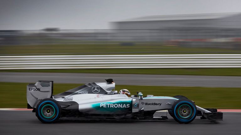 Lewis Hamilton drives the W06 at Silverstone