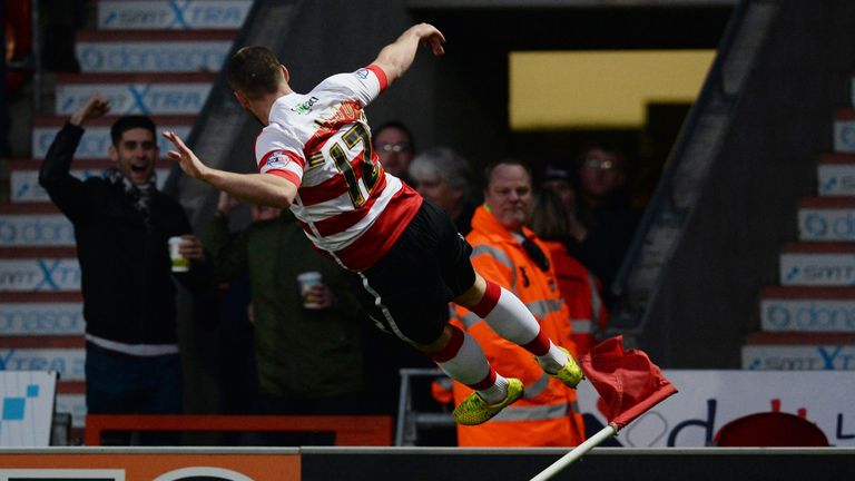 DONCASTER, ENGLAND - JANUARY 03:  Luke McCullough of Doncaster Rovers celebrates scoring during the FA Cup Third Round match between Doncaster Rovers and B