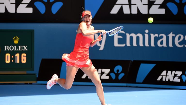 Maria Sharapova hits a return 