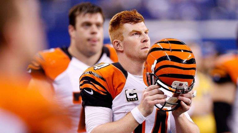 Andy Dalton #14 of the Cincinnati Bengals watches the final seconds tick off the clock in the bengals loss to the Indianapo