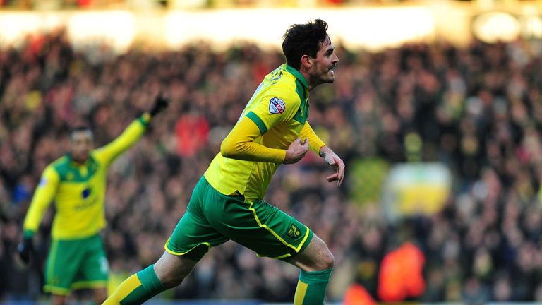 Norwich City's Kyle Lafferty celebrates scoring his side's second goal 