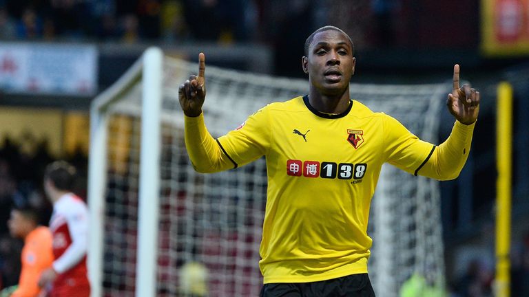 Odion Ighalo celebrates Watford's fourth goal