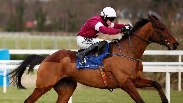 DUBLIN, IRELAND - JANUARY 25:  Paul Townend riding Outlander clear the last to win The Nathaniel Lacy & Partners Solicitors Novice Hurdle.