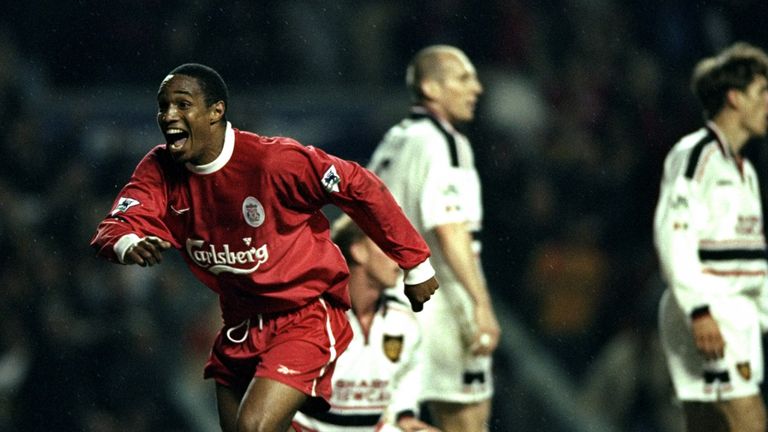 5 May 1999:  Paul Ince of Liverpool celebrates his goal during the FA Carling Premiership match against Manchester United played at Anfield 