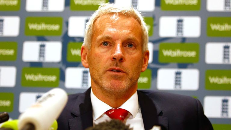 Peter Moores addresses the media before England fly to out for their tri-series against India and Australia