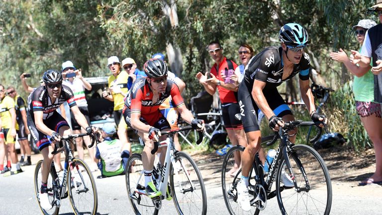Richie Porte leads Cadel Evans on stage three of the 2015 Tour Down Under