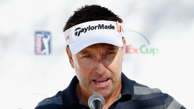 Robert Allenby speaks with the media during a practice round prior at the Phoenix  Open