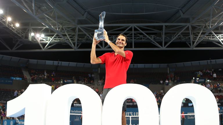 Roger Federer celebrates his 1,000th win in Brisbane