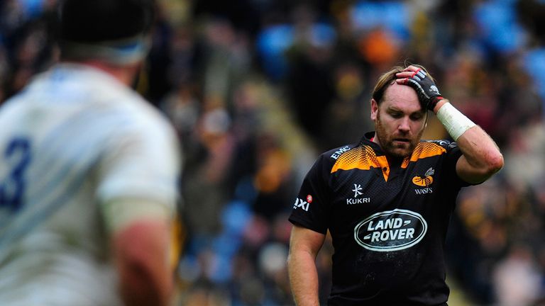 Wasps fly half  Andy Goode reacts after a kick at goal during the  European Rugby Champions Cup match between Wasps and Leinster