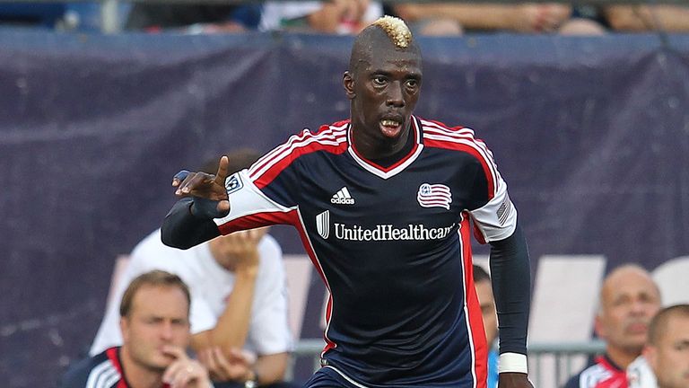 Saer Sene #39 of the New England Revolution battles the New York Red Bullsat Gillette Stadium July 8, 2012 in Foxboro, Massachusetts
