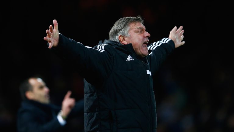 Sam Allardyce manager of West Ham United reacts