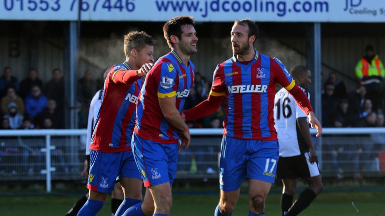Crystal Palace's Scott Dann celebrates his first goal against Dover