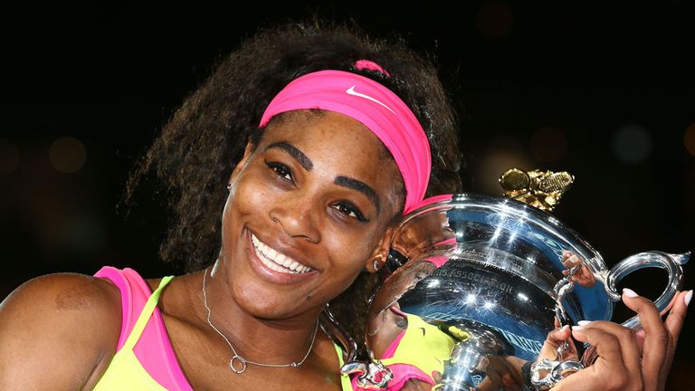 Serena Williams of the United States holds the Daphne Akhurst Memorial Cup after winning the 2015 Australian Open women's singles final