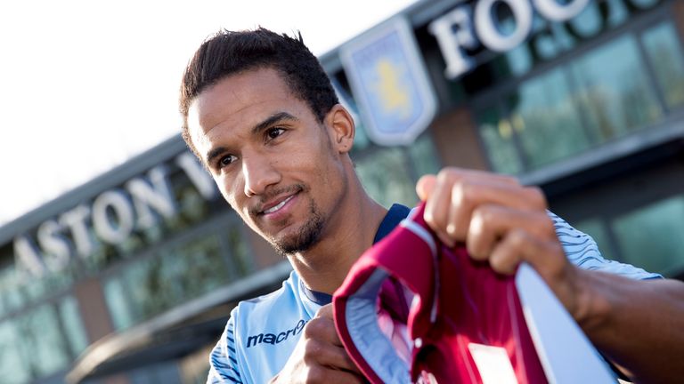 New signing Scott Sinclair of Aston Villa poses for a picture at the club's training ground at Bodymoor Heath