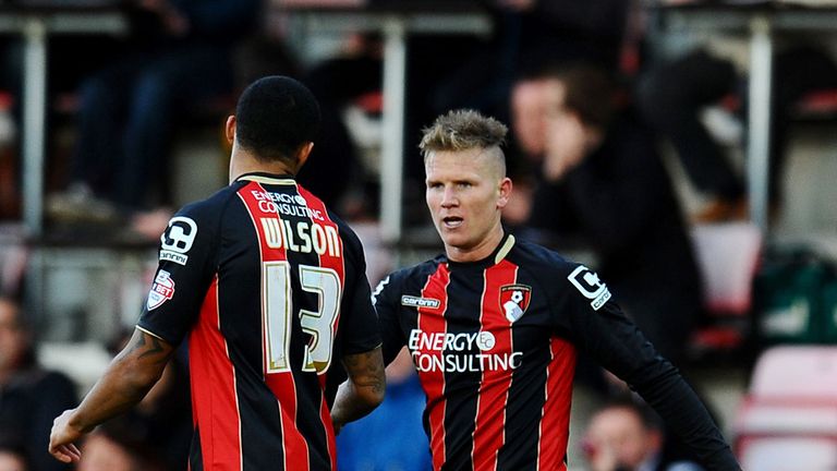 Bournemouth's Matt Ritchie (right) is congratulated by Callum Wilson after scoring