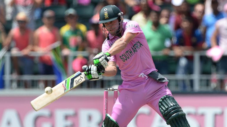 AB de Villiers of South Africa hits another six during his incredible performance