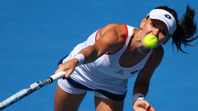 Agnieszka Radwanska serves in her match against Varvara Lepchenko during the 2015 Australian Open