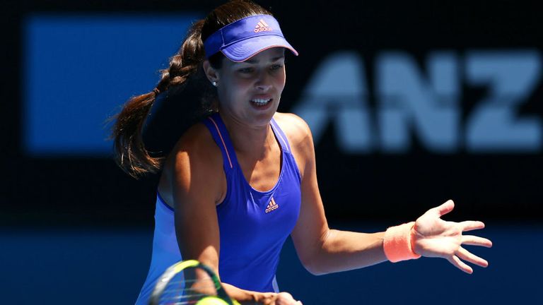 Ana Ivanovic reacts in her first round match against Lucie Hradecka during day one of the 2015 Australian Open 