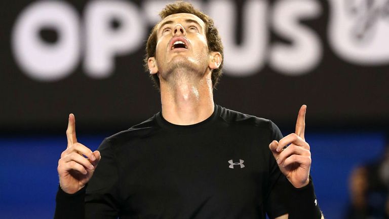 Andy Murray celebrates in his quarter-final match against Nick Kyrgios at the 2015 Australian Open