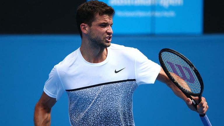 Grigor Dimitrov celebrates a point in his second round match against Lukas Lacko during the 2015 Australian Open