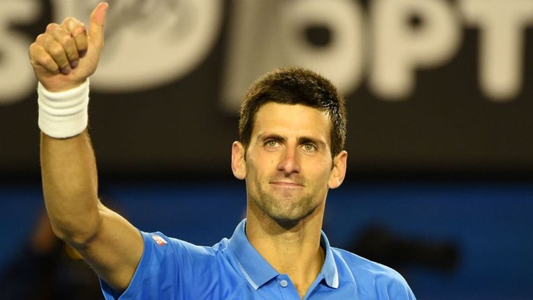 Novak Djokovic celebrates after victory in his match against Gilles Muller at the 2015 Australian Open