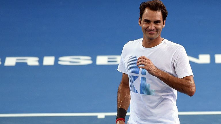 Roger Federer takes part in a practice session ahead of the Brisbane International