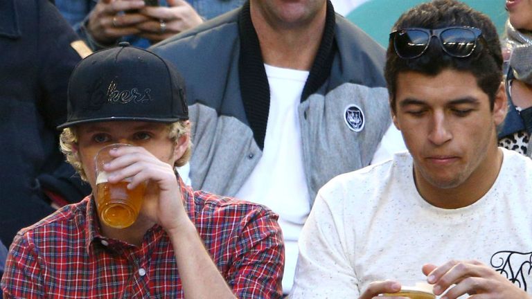 Niall Horan from the British band One Direction watches Andy Murray in his quarter-final match against Nick Kyrgios