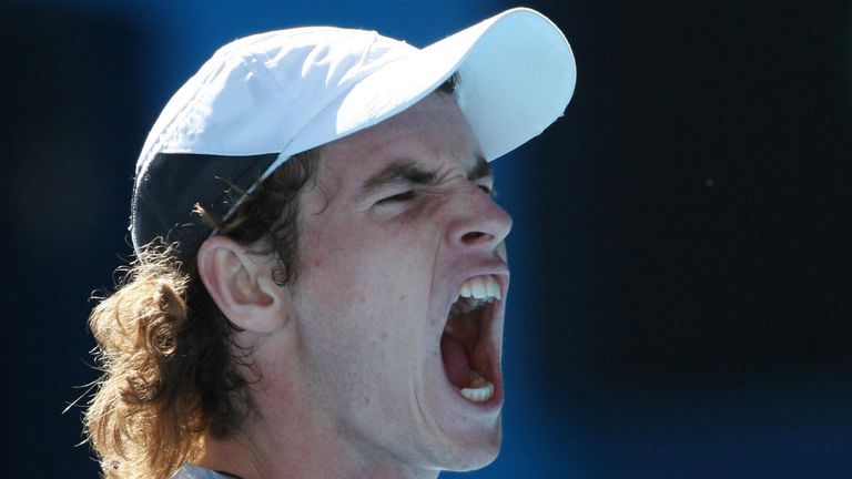 Andy Murray gestures during his men's match against Jo-Wilfried Tsonga at the 2008 Australian Open