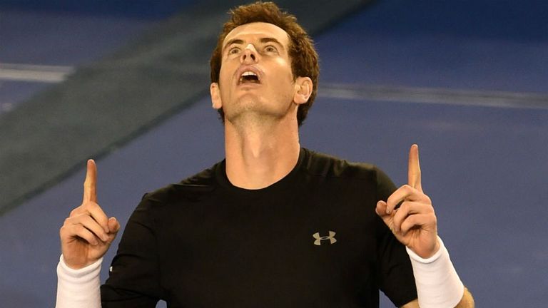 Andy Murray celebrates after victory in his men's singles match against Bulgaria's Grigor Dimitrov at the 2015 Australian Open 