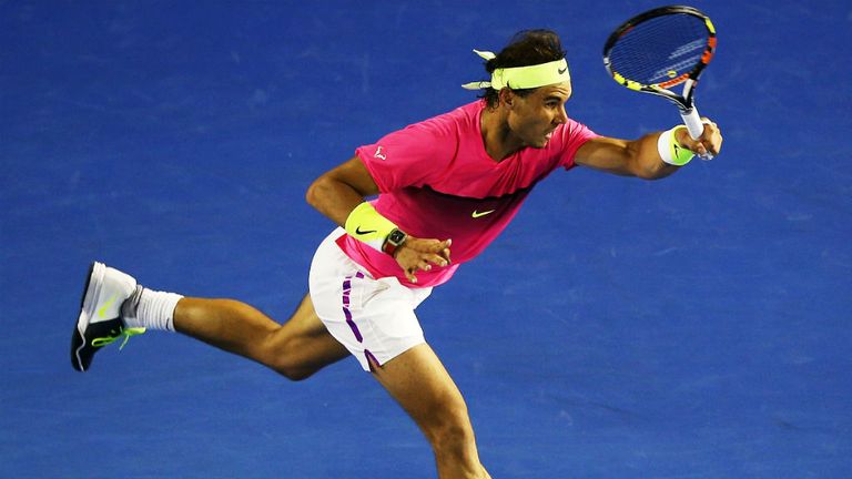 Rafael Nadal plays a forehand in his second round match against Tim Smyczek during the 2015 Australian Open 