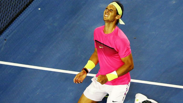 Rafael Nadal elebrates winning his match against Tim Smyczek during day three of the 2015 Australian Open 