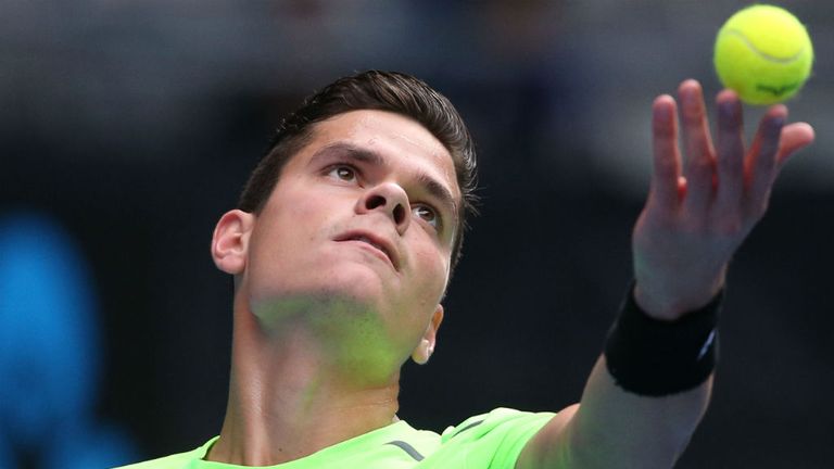 Milos Raonic serves in his fourth round match against Feliciano Lopez during the 2015 Australian Open