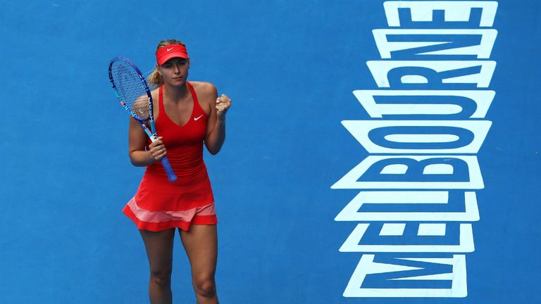 Maria Sharapova celebrates winning her second round match against Alexandra Panova at the 2015 Australian Open